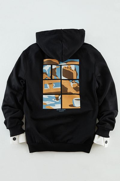 Trendyol Collection Black Printed Long Sleeve Hooded Sweatshirt - Regular Fit TMNAW22SW0964