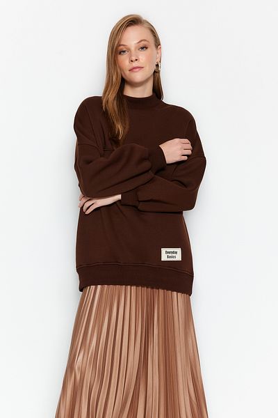 Trendyol Modest Übergroßes Sweatshirt aus gestricktem Fleece in Braun - TCTAW24TW00022