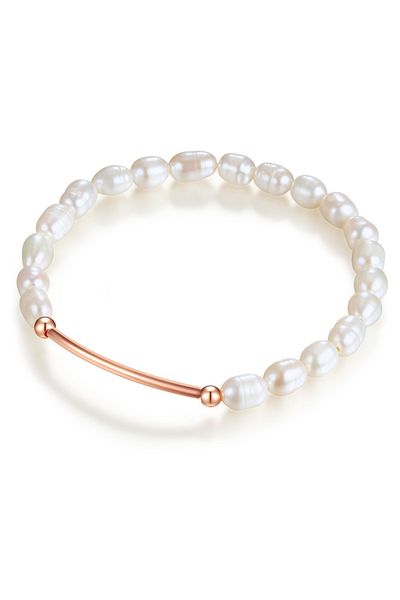 Lulu & Jane Perlenarmband Armband roségold Süßwasser-Zuchtperle weiß