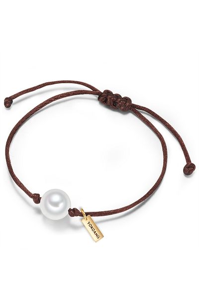 YOKOAMİİ Modeschmuckarmband Armband Textil (braun) Muschelkernperle weiß