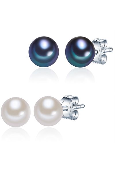 Valero Pearls Kristallen von Swarovski® 2'li Set Ohrstecker Sterling Silber Süßwasser-Zuchtperle weiß blau