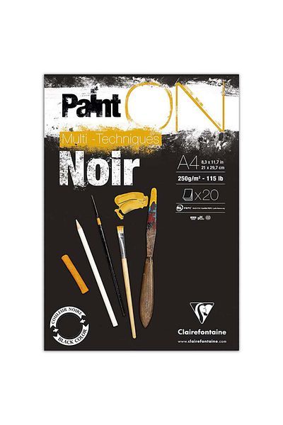 Clairefontaine Paint-On A4 Multi-Techniques Black Drawing Block 250gr 20 sheets