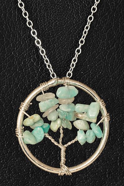 Tesbih Atölyesi Certified Amazonite Stone Tree of Life Necklace