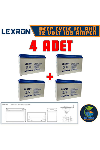 Lexron 12v 105 Ah Solar Jel Akü - 12 Volt 105 Amper Solar Jel Akü - 4 Adet