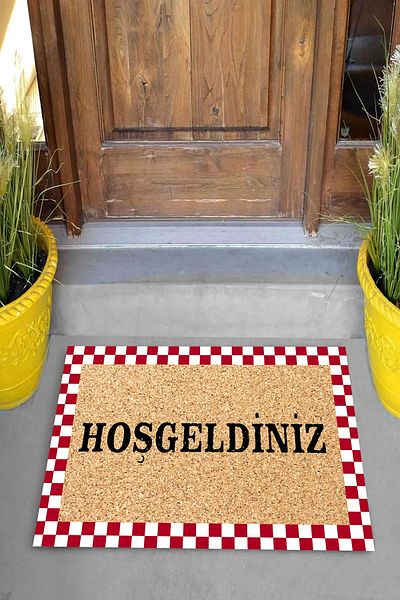 on the clouds Checkerboard Patterned Digital Printed Welcome Written Door Mat