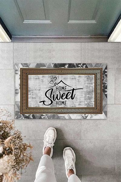 on the clouds سجادة باب أمامية مزخرفة مطبوعة رقميًا على شكل قلب من Home Sweet Home