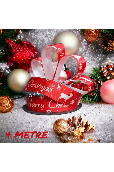 GÜLSEMALİ 4 m Satin Maryy Printed Christmas Ribbon Box Decoration Ribbon Tree Decoration Ribbon 2.5cm
