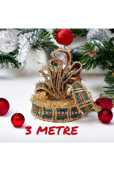 GÜLSEMALİ 3 Meters New Year Ribbon Plaid Glitter Decoration Ribbon Box Packaging Ribbon