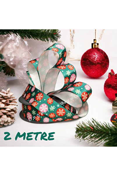 GÜLSEMALİ 2 МЕТРИ Сатинова стрічка з новорічним принтом для прикраси коробки,...