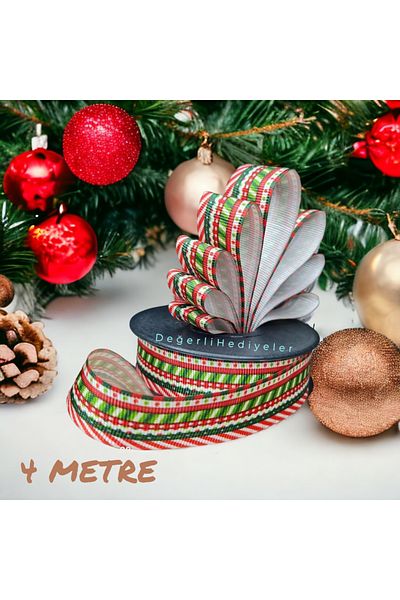 GÜLSEMALİ 4m Grosgrain Printed Χριστουγεννιάτικη Κορδέλα Κουτί Στολίδι Κορδέλα Δέντρο Στολίδι Κορδέλα 2,5cm