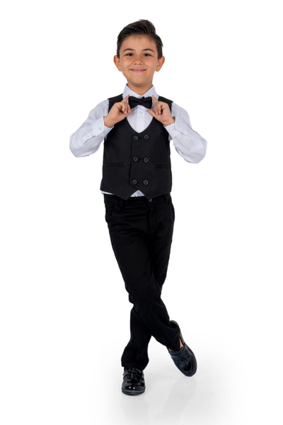 Tarz Çocuk Double Button Black Boy's Vest Suit