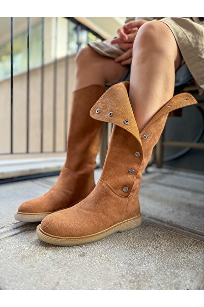 Kadınsı Shoes Çıtçıtlı Nubuk Kumaş Kadın Çizme