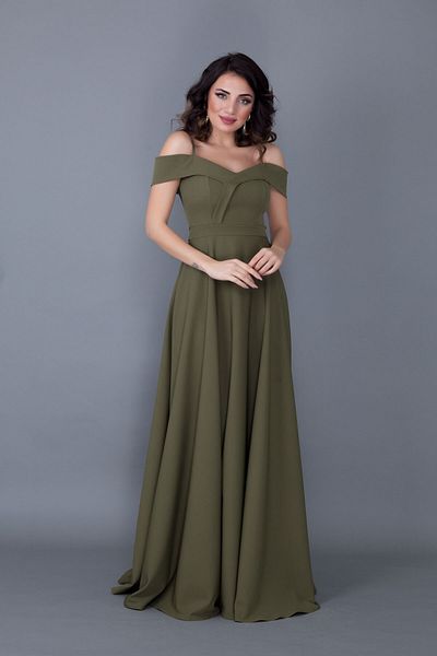 lovebox Rochie de seară cu umăr fără umăr, cu decolteu dublu, lungime maxi, kaki, mărime mare, 342