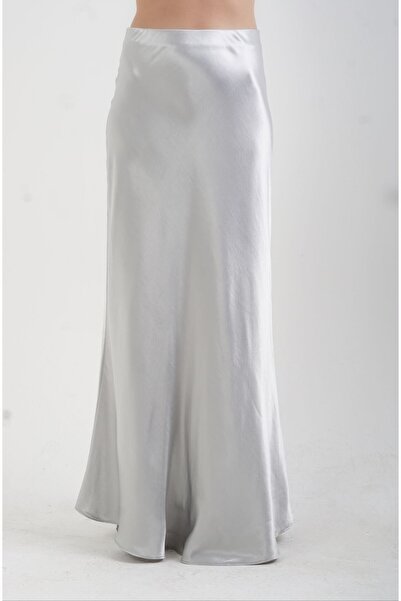 Zelish My Sister Fustă argintie cu lungime maxi din satin