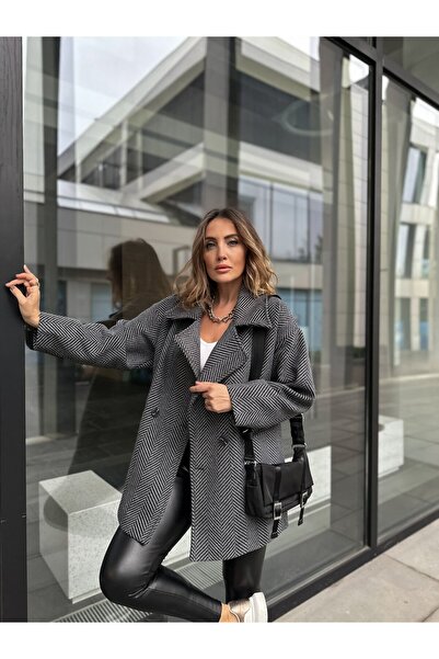 Zerrincan Giyim Γκρι παλτό Houndstooth Oversize