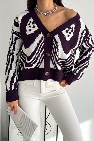FEMELLE Cardigan tricotat cu nasturi cu decolteu în V mărime standard violet