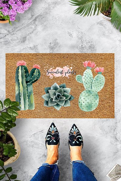 Pelangi Digital Printed Cactus Patterned Decorative Door Mat