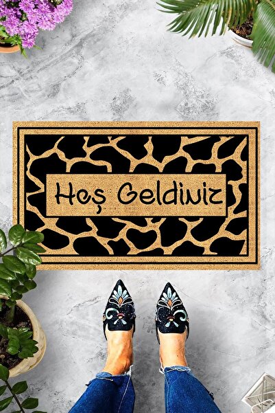 Pelangi Dijital Baskılı Siyah Benekli Hoş Geldiniz Yazılı Dekoratif Kapı Önü ...