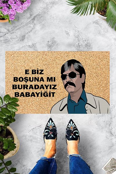 Pelangi Digital Printed E Are We Free Here Bababyiğit Written Machete Decorative Door Mat