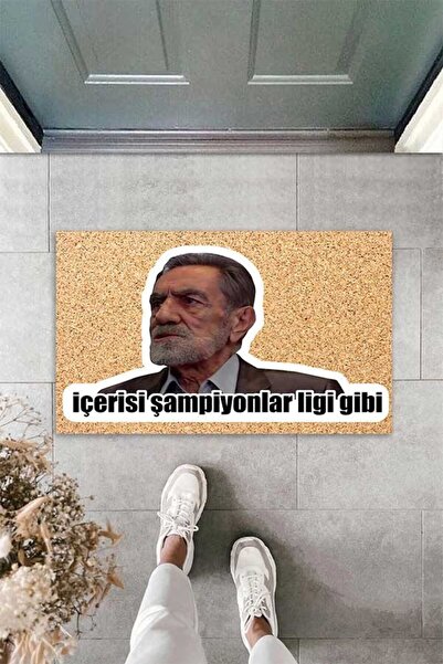 Pelangi Dijital Baskılı İçerisi Şampiyonlar Ligi Gibi Sabri Abi Dekoratif Kapı Önü Paspası