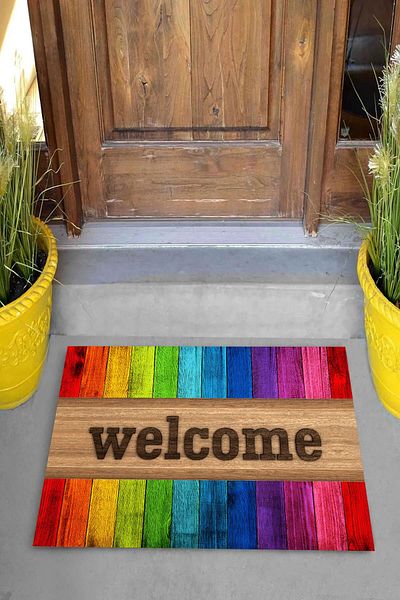 Pelangi Digital Printed Colorful Board Patterned Welcome Written Decorative Door Mat