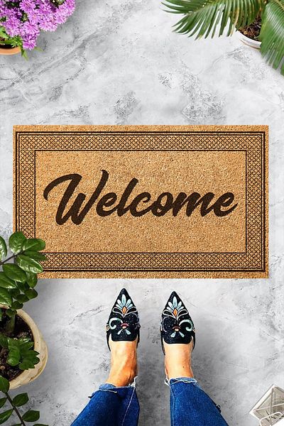 Pelangi Digital Printed Welcome Written Ethnic Pattern Framed Decorative Door Mat