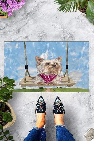 Pelangi Digital Printed Dog Swinging on the Swing Pattern Decorative Door Mat