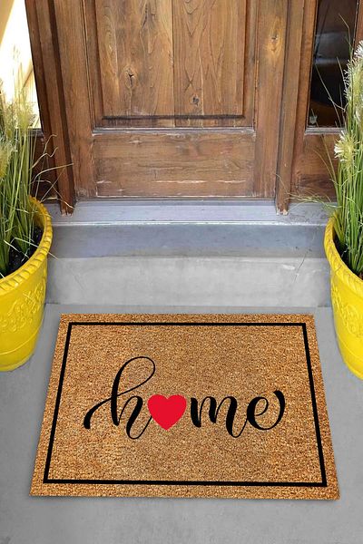 Pelangi Digital Printed Heart Figured Home Written Decorative Door Mat