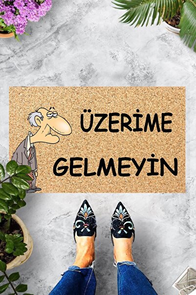 Pelangi Dijital Baskılı Üzerime Gelmeyin Yazılı Dekoratif Kapı Önü Paspası