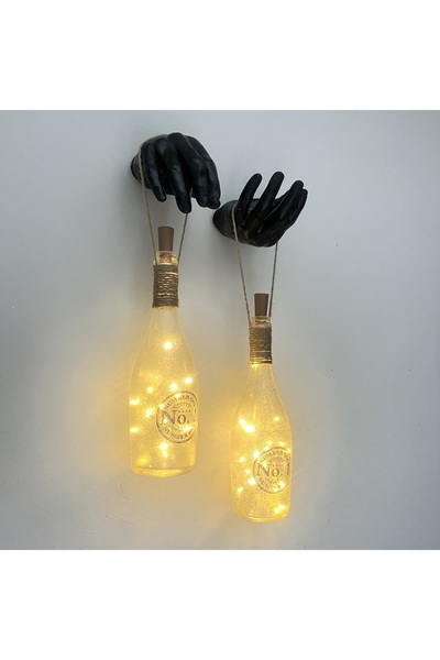 Mes Reves Siyah Erkek Eli Heykeli Dekorlu Pilli Peri Led Işıklı Buzlu Cam Şam...