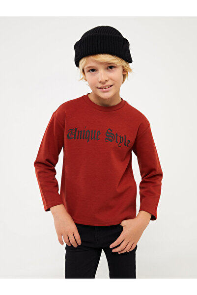 LC Waikiki Bisiklet Yaka Baskılı Uzun Kollu Erkek Çocuk Sweatshirt