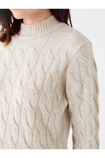 LC Waikiki Stand Collar Self Patterned Long Sleeve Women's Knitwear Tunic