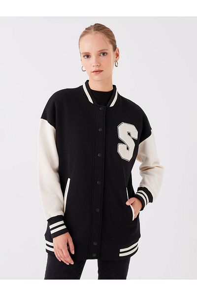 LC Waikiki Embroidered Long Sleeve Oversize Women's College Jacket