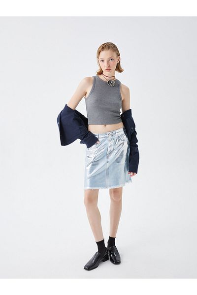 LC Waikiki Standard Fit Shiny Looking Women's Jean Skirt