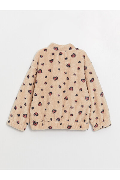 LC Waikiki Dik Yaka Desenli Uzun Kollu Pelüş Kız Çocuk Fermuarlı Sweatshirt