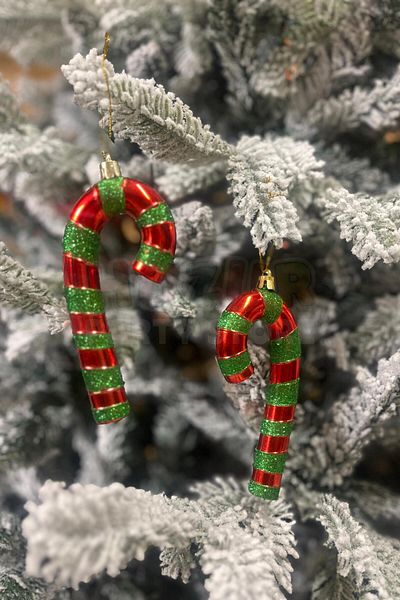 Huzur Party Store Candy Cane Christmas Tree Ornament 14 cm Metallic Red Green Color Glittery New Year Tree Material