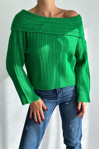 FEMELLE Pulover de damă verde închis cu guler cu volane