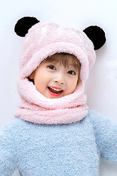 Leiste Panda Çocuk Kapşonlu Peluş Bere Atkı Termal Welsoft Boyunluk Rüzgar Ge...