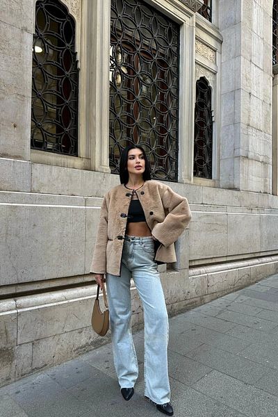 Hello Women's Faux Fur Vintage Coat Beige