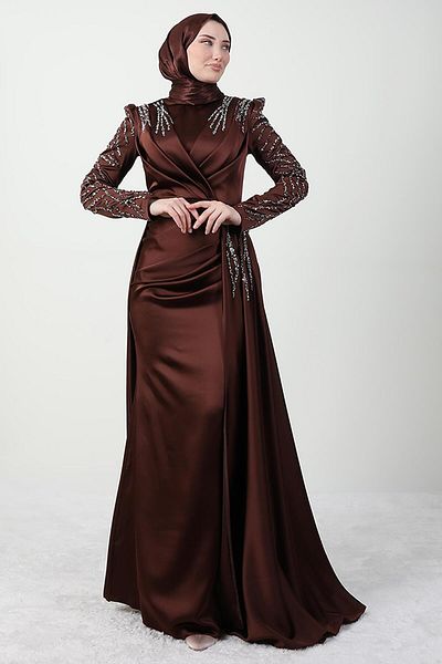 Giza Giyim Asian Hijab Evening Dress Brown