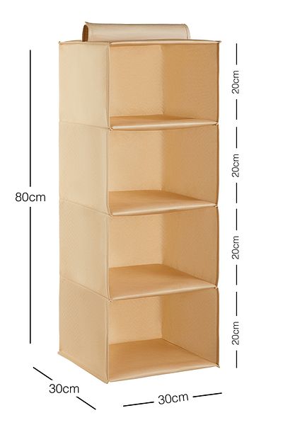 Ocean Home Textile Κρεμαστό ντουλάπι 4 επιπέδων μπεζ ψαροκόκκαλο Πτυσσόμενο Organizer Organizer