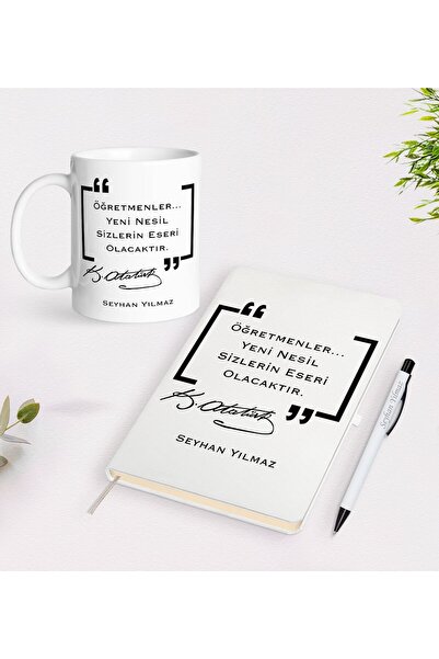 Bk Gift Kişiye Özel İsimli Öğretmenler Günü Tasarımlı Defter Kalem Kupa Hediy...