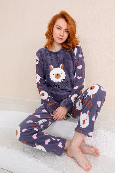 nisaNCa Χειμερινό Γυναικείο Σετ Πιτζάμες Welsoft Fleece - Πρωτοχρονιάτικες Πυτζάμες