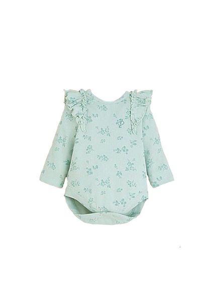 George Billie Faires Baby Girl Long Sleeve Bodysuit with Floral Snap Fasteners