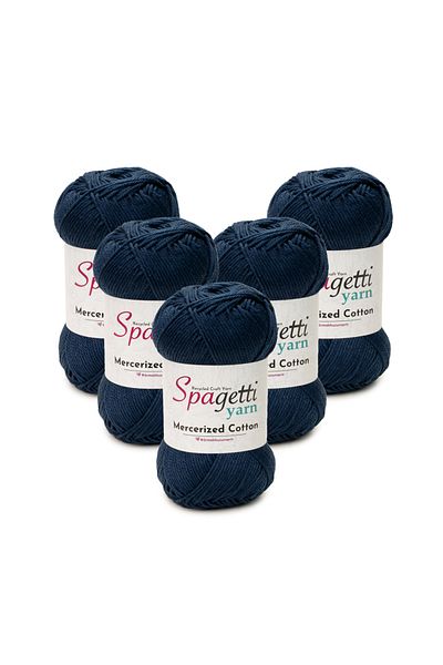 Spagettiyarn قطن مرسيريزد 5 قطع من خيوط الحياكة اليدوية باللون الأزرق الداكن