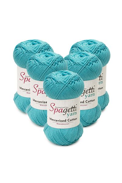 Spagettiyarn Mercerized Cotton 5 τεμαχίων Τυρκουάζ Πλεκτό Χέρι
