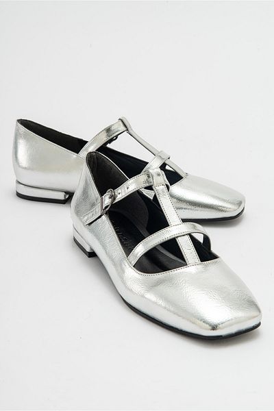 Niloshka FESTA Silver Metallic Buckle Casual Ballerina Women's Shoes