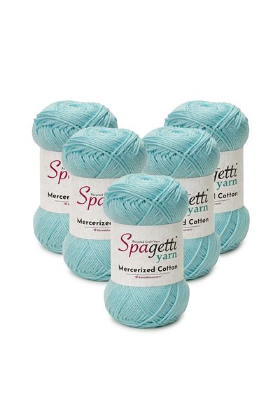 Spagettiyarn قطن مرسيريزد 5 قطع من خيوط الحياكة اليدوية باللون الأزرق السماوي