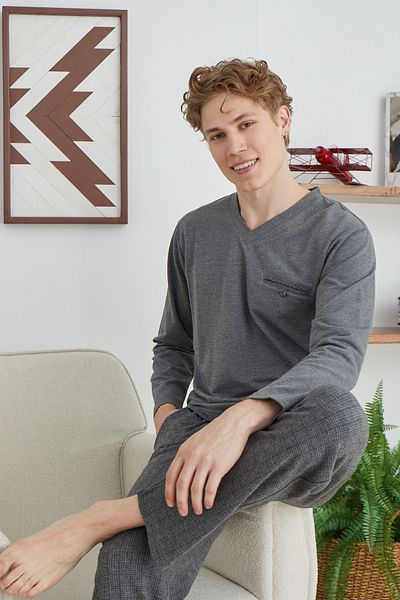 PURİFİCADO Σετ πιτζάμες Anthracite V-Neck