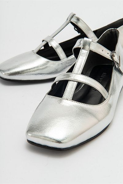 Niloshka FESTA Silver Metallic Buckle Casual Ballerina Women's Shoes